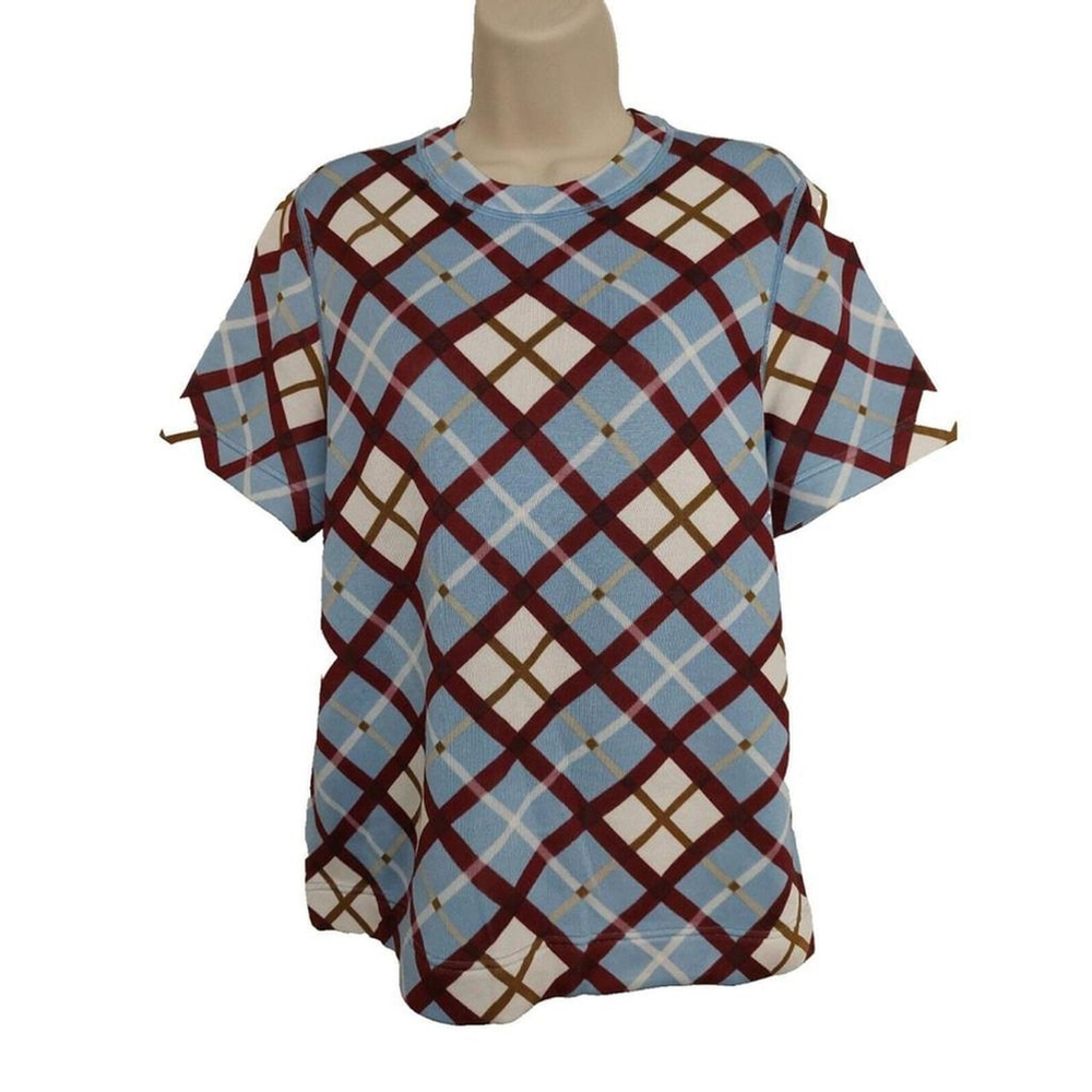 Marc by Marc Jacobs Blue Multi-color Argyle Short Sleeve Top Sz Large - Picture 4 of 8